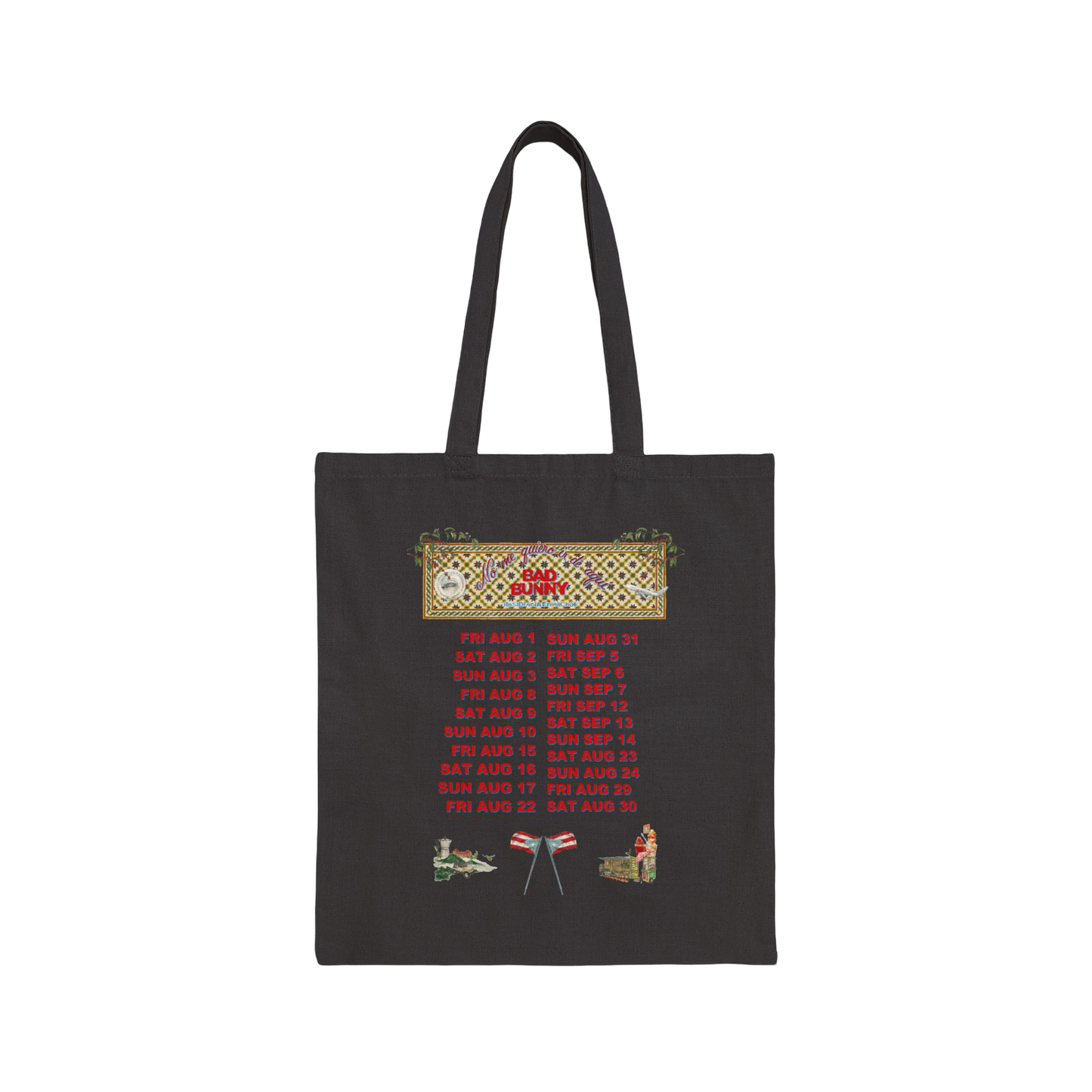 Bad Bunny Concho Tour Dates Tote Bag | Bad Bunny Merch | Bad Bunny NFL Super Bowl Merch