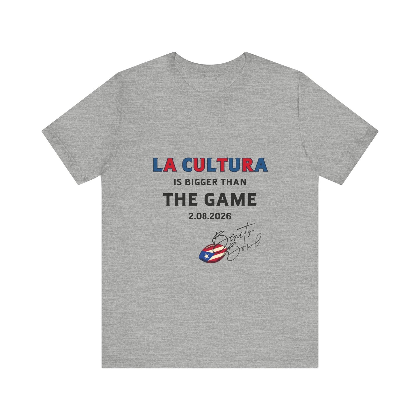 Bad Bunny La Cultura is Bigger (Colorful) Benito Bowl Short Sleeve Tee Shirt | Bad Bunny Merch | Bad Bunny NFL Super Bowl Merch
