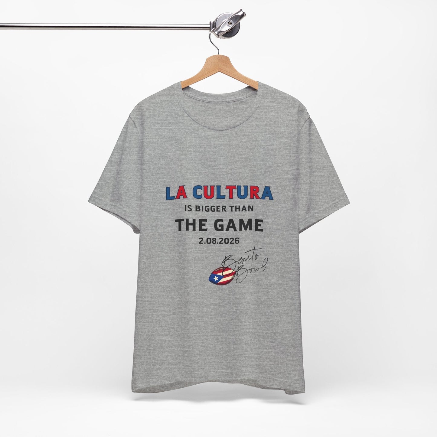 Bad Bunny La Cultura is Bigger (Colorful) Benito Bowl Short Sleeve Tee Shirt | Bad Bunny Merch | Bad Bunny NFL Super Bowl Merch