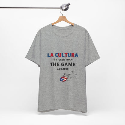 Bad Bunny La Cultura is Bigger (Colorful) Benito Bowl Short Sleeve Tee Shirt | Bad Bunny Merch | Bad Bunny NFL Super Bowl Merch