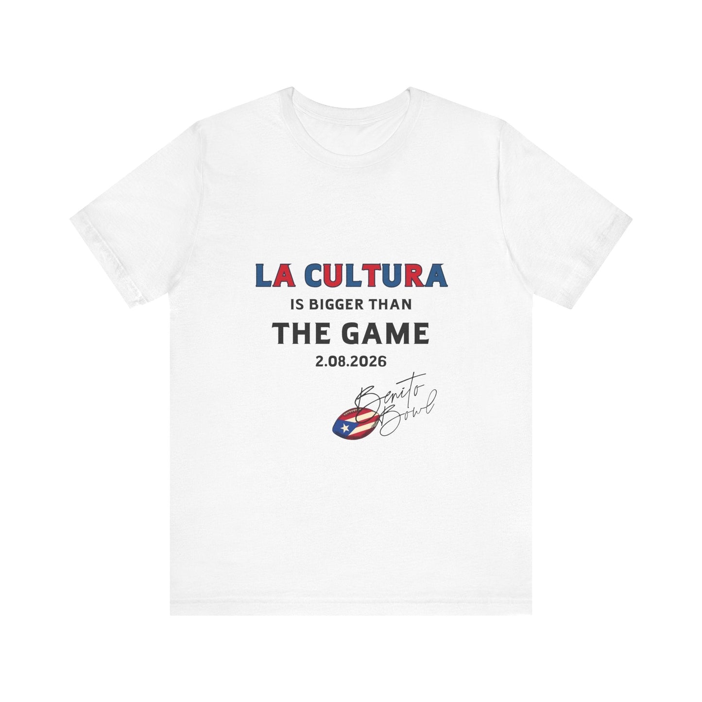 Bad Bunny La Cultura is Bigger (Colorful) Benito Bowl Short Sleeve Tee Shirt | Bad Bunny Merch | Bad Bunny NFL Super Bowl Merch