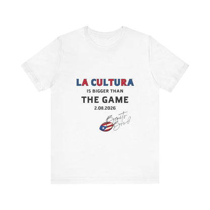 Bad Bunny La Cultura is Bigger (Colorful) Benito Bowl Short Sleeve Tee Shirt | Bad Bunny Merch | Bad Bunny NFL Super Bowl Merch