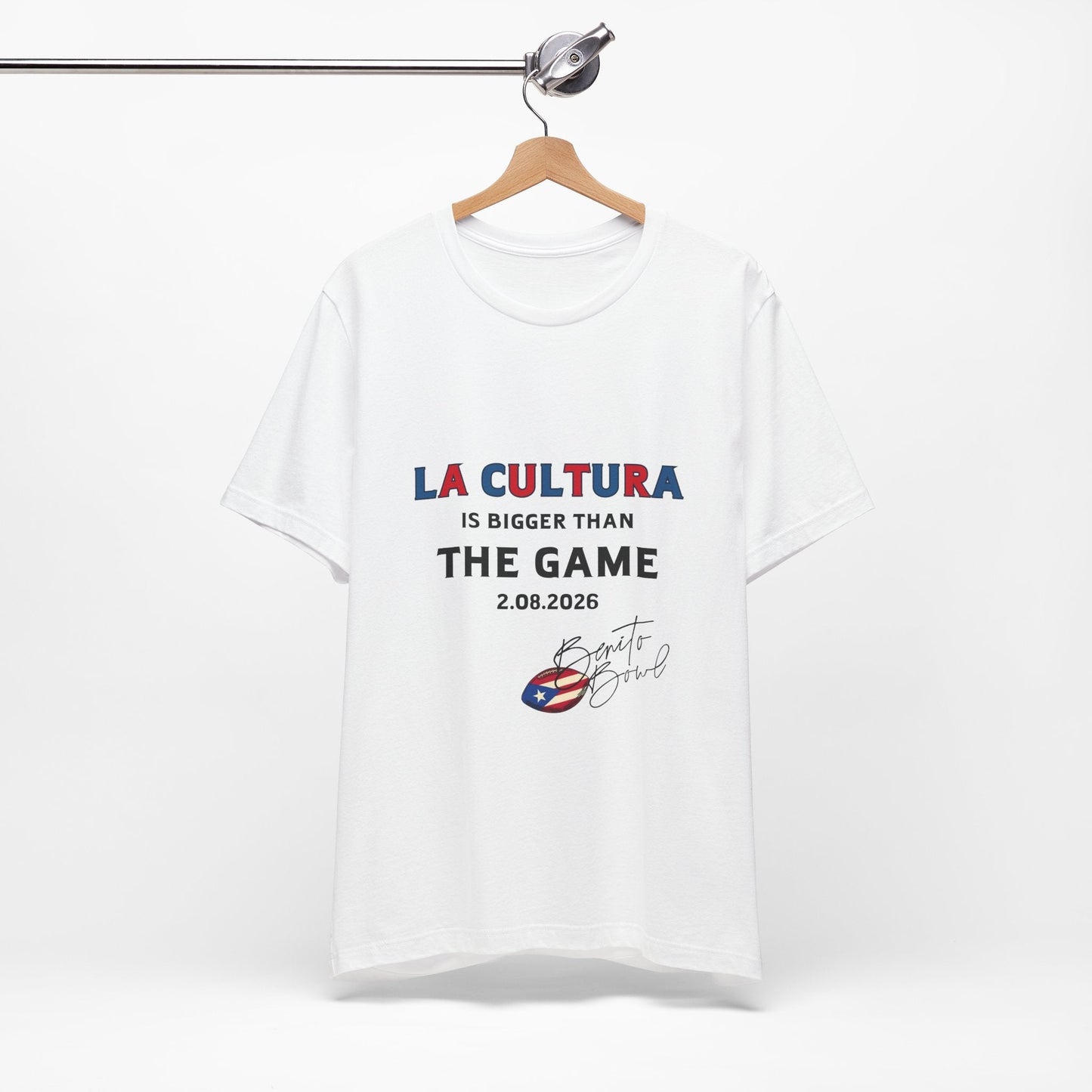 Bad Bunny La Cultura is Bigger (Colorful) Benito Bowl Short Sleeve Tee Shirt | Bad Bunny Merch | Bad Bunny NFL Super Bowl Merch