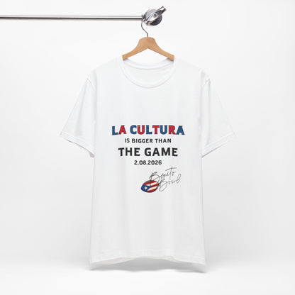 Bad Bunny La Cultura is Bigger (Colorful) Benito Bowl Short Sleeve Tee Shirt | Bad Bunny Merch | Bad Bunny NFL Super Bowl Merch