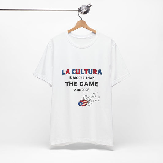 Bad Bunny La Cultura is Bigger (Colorful) Benito Bowl Short Sleeve Tee Shirt | Bad Bunny Merch | Bad Bunny NFL Super Bowl Merch