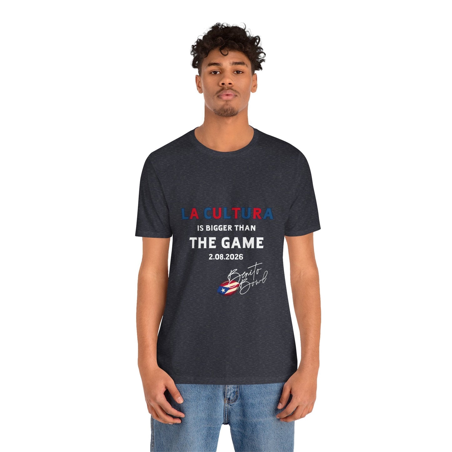 Bad Bunny La Cultura is Bigger (Colorful) Benito Bowl Short Sleeve Tee Shirt | Bad Bunny Merch | Bad Bunny NFL Super Bowl Merch