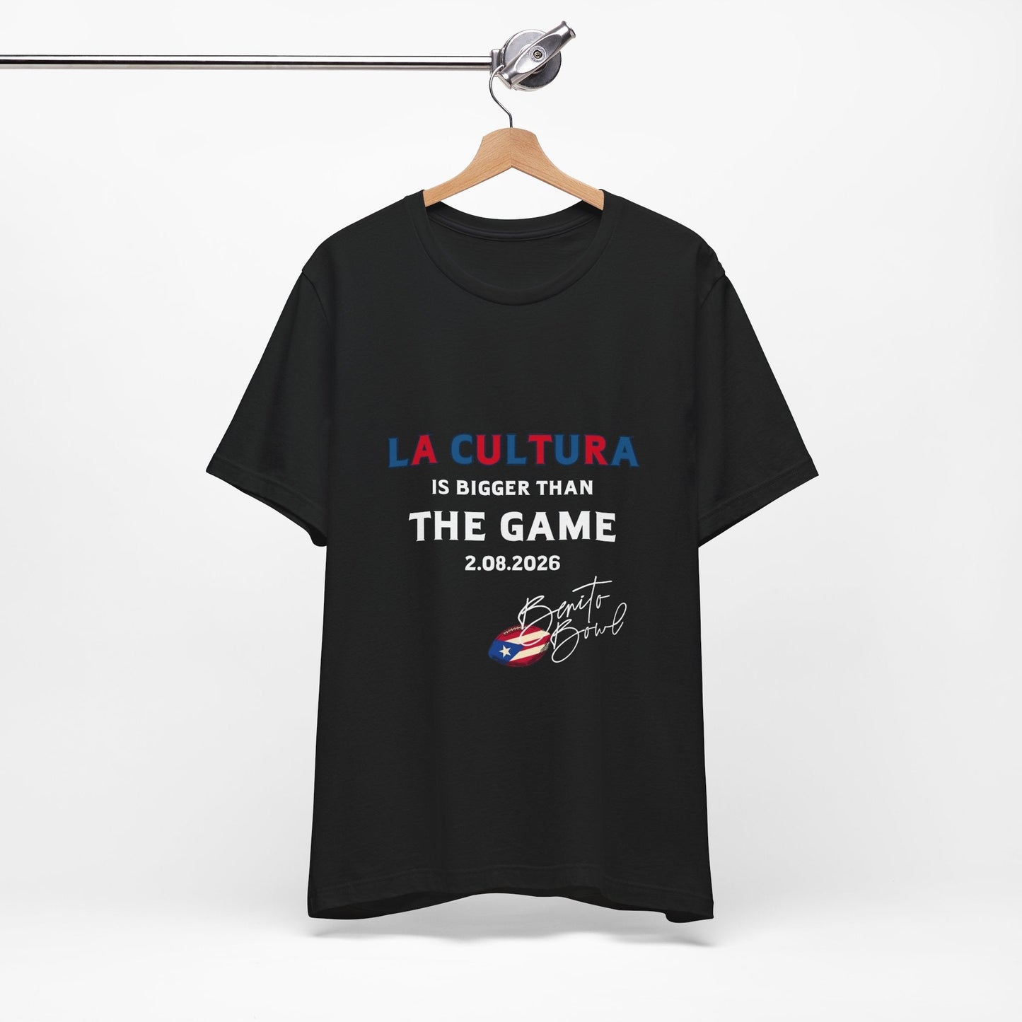 Bad Bunny La Cultura is Bigger (Colorful) Benito Bowl Short Sleeve Tee Shirt | Bad Bunny Merch | Bad Bunny NFL Super Bowl Merch