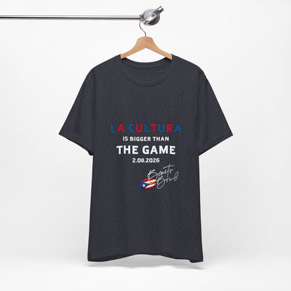 Bad Bunny La Cultura is Bigger (Colorful) Benito Bowl Short Sleeve Tee Shirt | Bad Bunny Merch | Bad Bunny NFL Super Bowl Merch