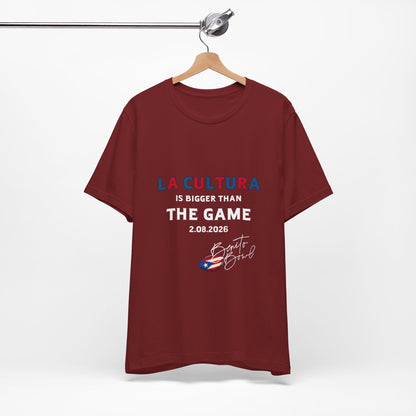 Bad Bunny La Cultura is Bigger (Colorful) Benito Bowl Short Sleeve Tee Shirt | Bad Bunny Merch | Bad Bunny NFL Super Bowl Merch
