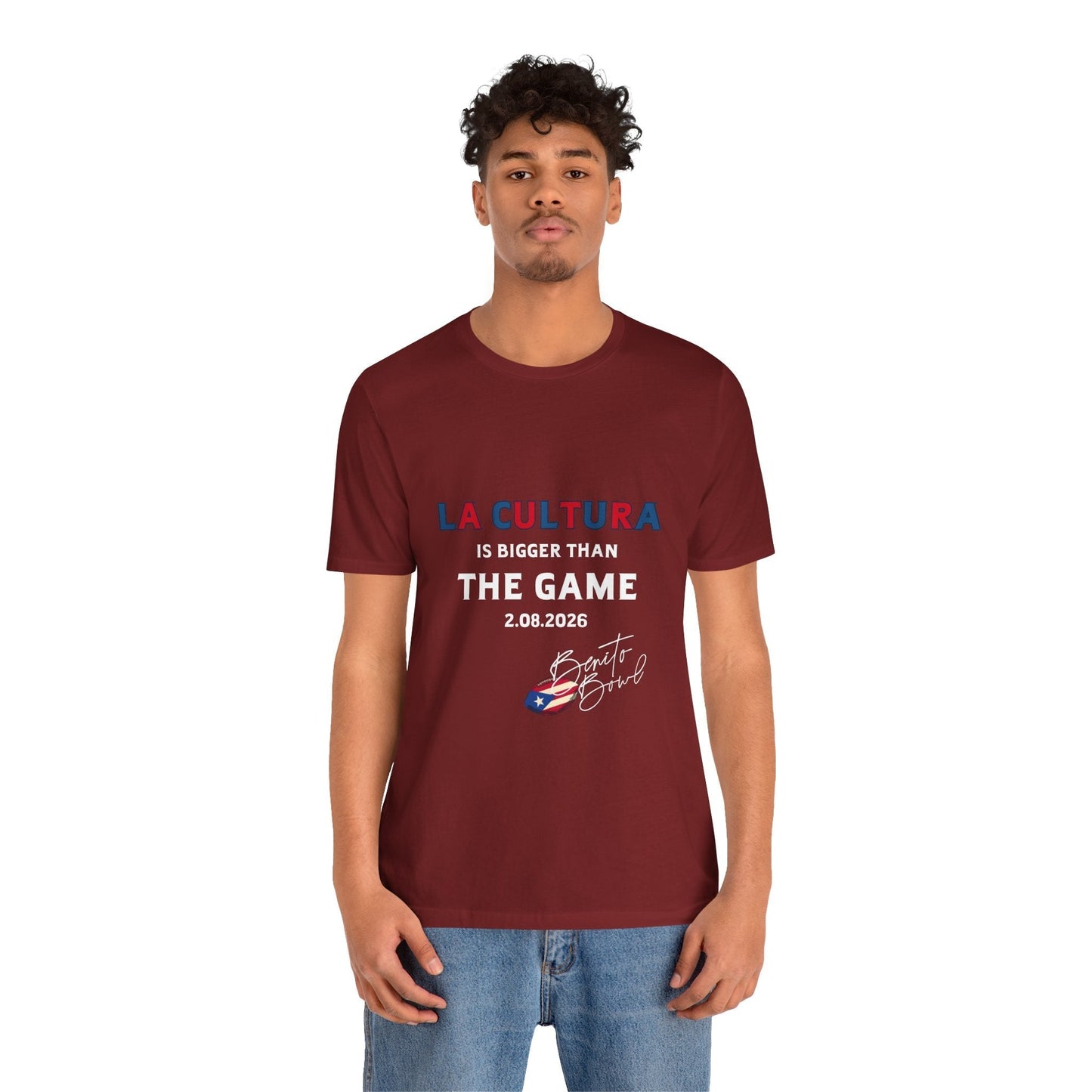 Bad Bunny La Cultura is Bigger (Colorful) Benito Bowl Short Sleeve Tee Shirt | Bad Bunny Merch | Bad Bunny NFL Super Bowl Merch