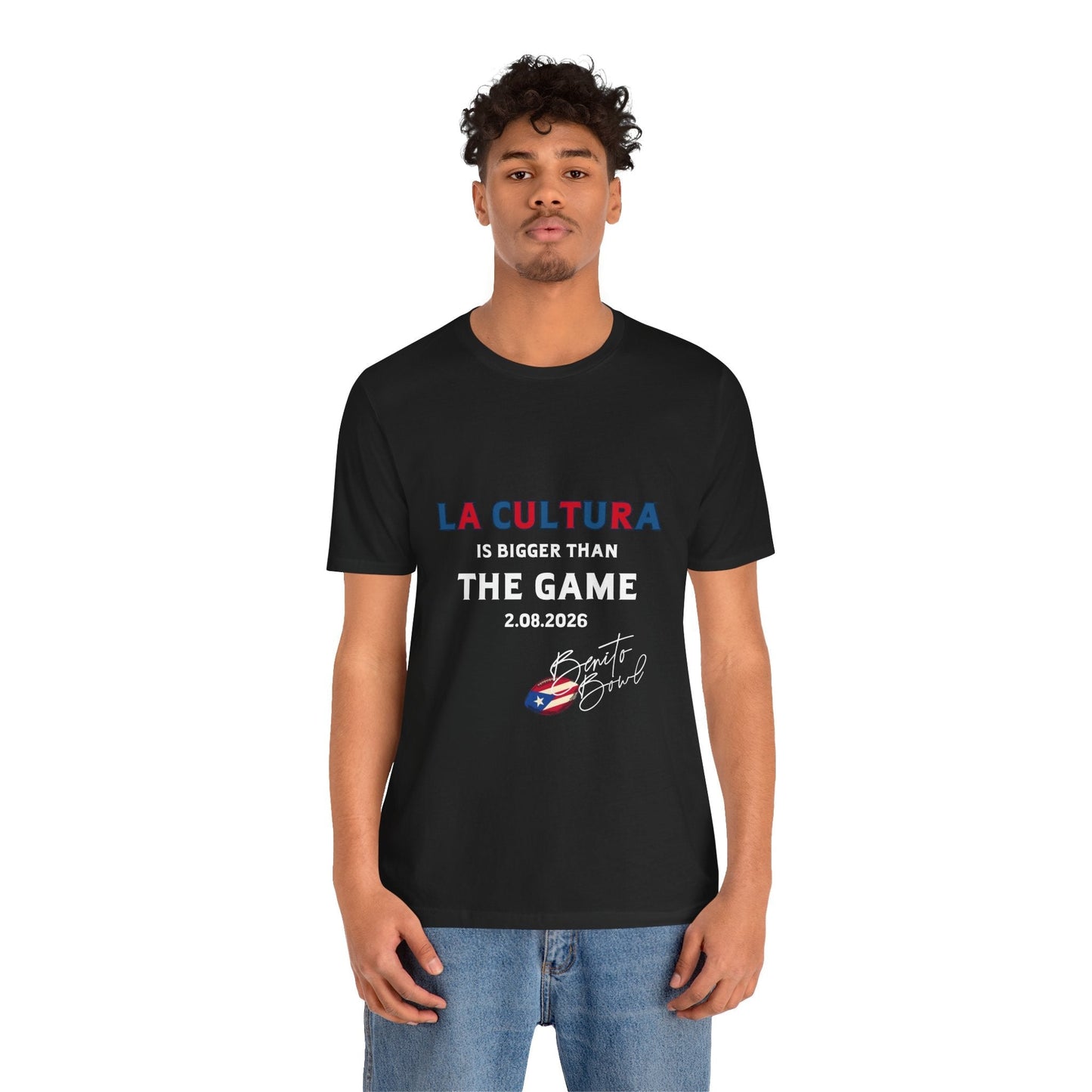 Bad Bunny La Cultura is Bigger (Colorful) Benito Bowl Short Sleeve Tee Shirt | Bad Bunny Merch | Bad Bunny NFL Super Bowl Merch