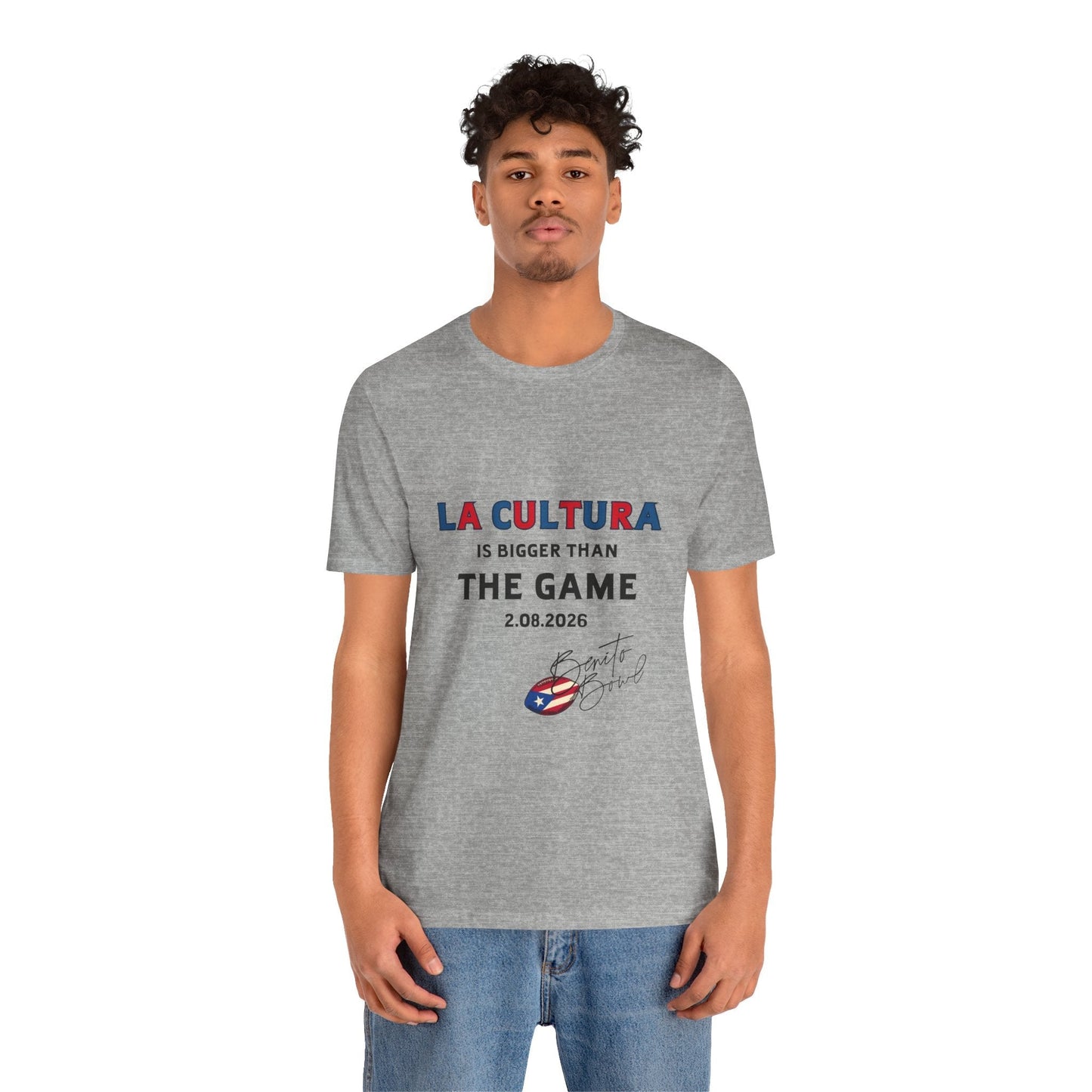 Bad Bunny La Cultura is Bigger (Colorful) Benito Bowl Short Sleeve Tee Shirt | Bad Bunny Merch | Bad Bunny NFL Super Bowl Merch