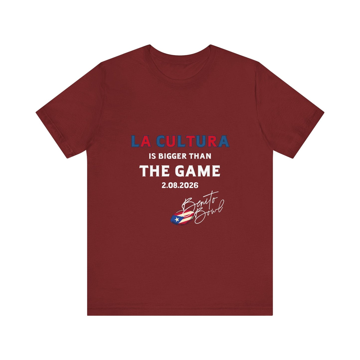 Bad Bunny La Cultura is Bigger (Colorful) Benito Bowl Short Sleeve Tee Shirt | Bad Bunny Merch | Bad Bunny NFL Super Bowl Merch