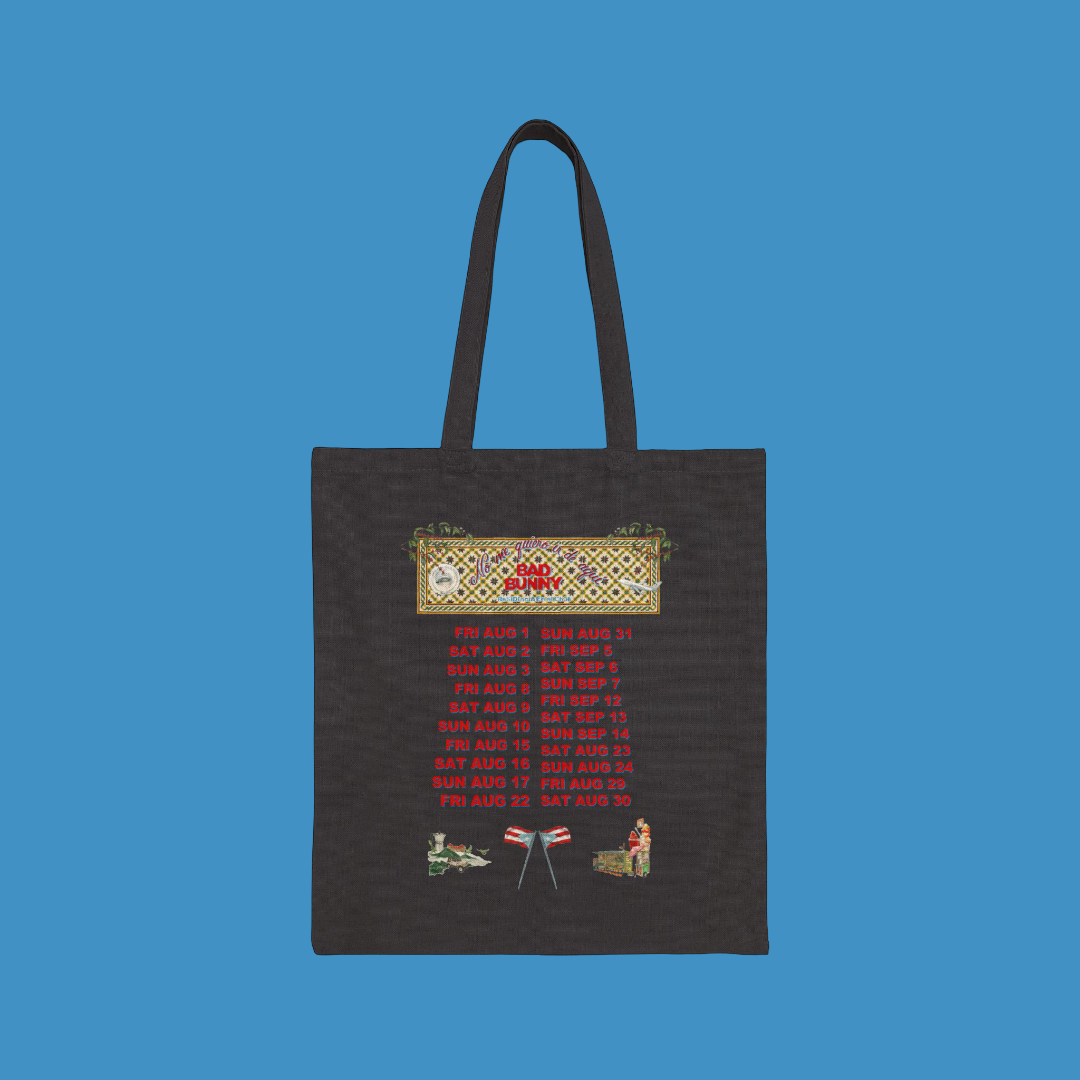 Bad Bunny  Concho Tour Dates Black Tote Bag| Bad Bunny Merch | Bad Bunny NFL Super Bowl Merch